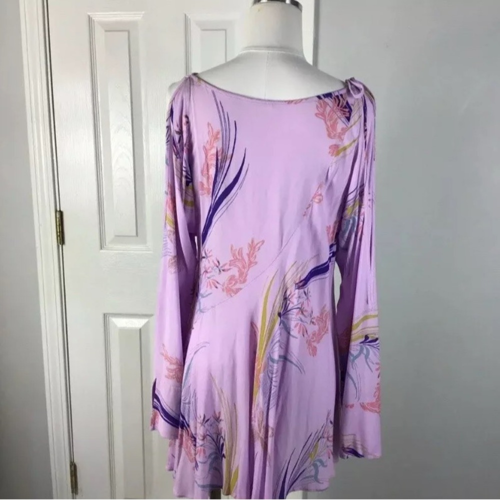 Free People Size Small Lilac Clear Skies Floral Cold Shoulder Tunic Mini Dress - Picture 3 of 6